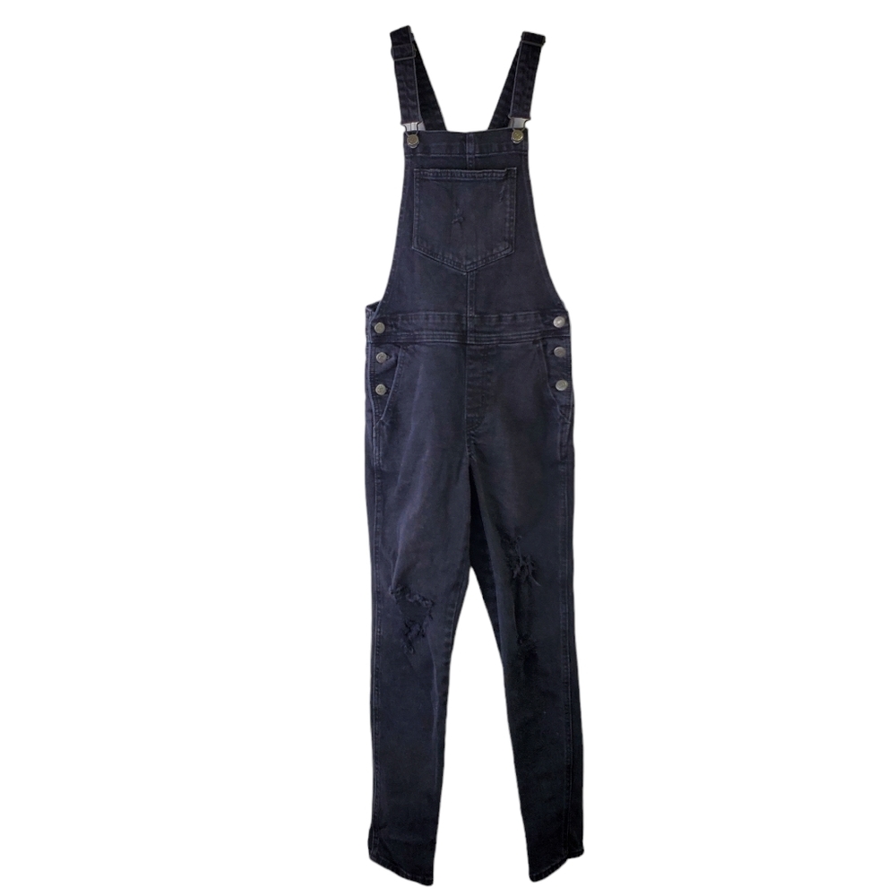Old Navy Women's Black Jean Bib Distressed Overhauls Denim Size 00 - Picture 10 of 14